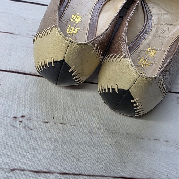 L.A.M.B Diamond Pointed Stitched Patchwork Color Block Flats 10 - Picture 4 of 5